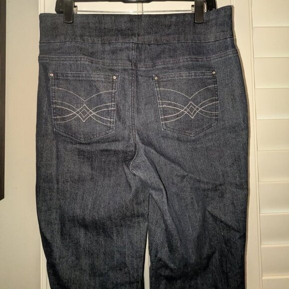 Denim & Company D & Co. Pull On Bootcut Boot Cut Dark Wash High Rise Jeans Pants - Picture 4 of 4